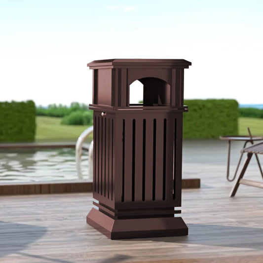 Beamnova 38 Gallon Brown Heavy Duty Outdoor Trash Can with Locking Lid and Ashtray for Corridor Courtyard - Beamnovaus.com