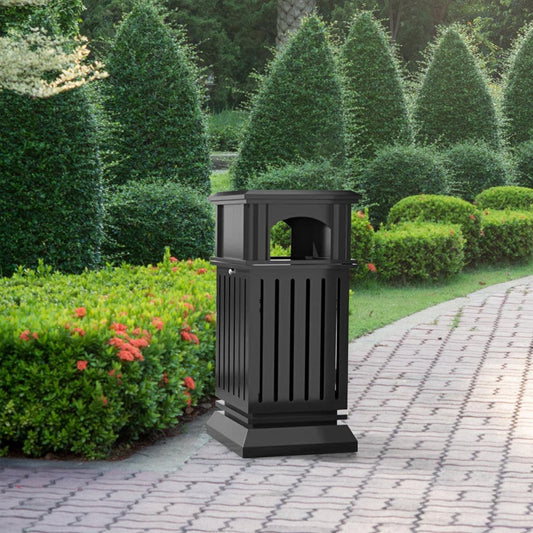 Beamnova 38 Gallon Black Heavy Duty Outdoor Trash Can with Locking Lid and Ashtray for Park Green Area - Beamnovaus.com