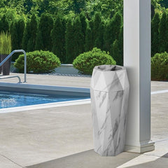 Beamnova 13 Gallon White Marbling Diamond Style Stainless Steel Trash Can with Ashtray for Couryard Corridor - Beamnovaus.com