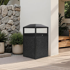 Beamnova 55 Gallon Stone Panels Heavy-Duty Outdoor Commercial Trash Can with Lockable Lid - Beamnovaus.com