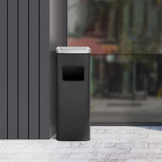 Beamnova 11 Gallon Black with Silver Lid Stainless Steel Trash Can with Ashtray for Couryard Corridor - Beamnovaus.com
