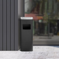 Beamnova 11 Gallon Black with Silver Lid Stainless Steel Trash Can with Ashtray for Couryard Corridor - Beamnovaus.com