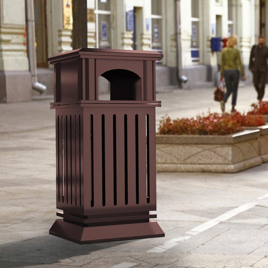 Beamnova 38 Gallon Brown Heavy Duty Outdoor Trash Can with Locking Lid and Ashtray for Street Sidewalk - Beamnovaus.com