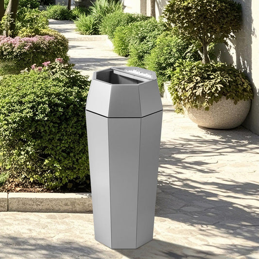 Beamnova 13 Gallon Metallic Silver Diamond Style Stainless Steel Trash Can with Ashtray for Corridor Courtyard - Beamnovaus.com