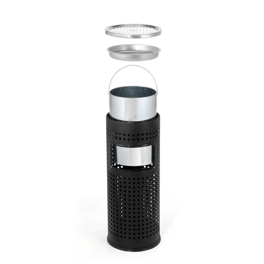 Beamnova 12 Gallon Black Cutout Stainless Steel Office Trash Can with Ashtray - Beamnovaus.com